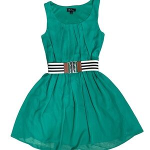 BCX Green Mini Dress with Striped Belt